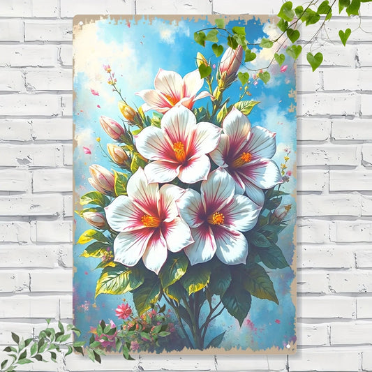 Vibrant 2D Hibiscus Flower Metal Wall Art - Hand-Painted 8x12 Inch Aluminum Decor for Home & Office, Ideal Room Accent    Home Decor Supply | Online Retail | ShoreShopper.com