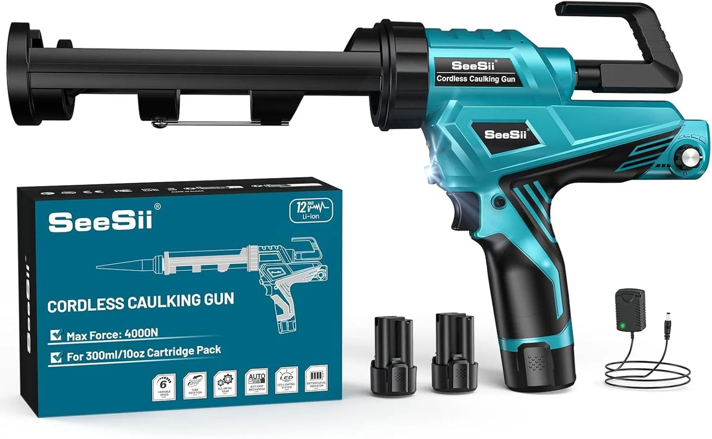 SEESII 6 Speeds Cordless Electric Glue Gun Glass Glue Caulking Gun Doors and Windows Electric Sewing Glue Tool With LED Light - ShoreCo.Shop