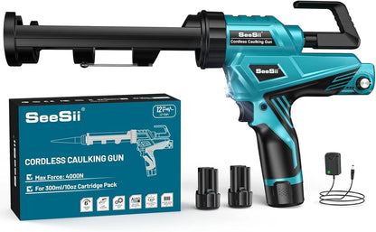 SEESII 6 Speeds Cordless Electric Glue Gun Glass Glue Caulking Gun Doors and Windows Electric Sewing Glue Tool With LED Light - ShoreCo.Shop