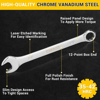 DEKOPRO Combination Wrench Set SAE / Metric,  1/4'' to 1'' & 8-22mm, 12-Point, Chrome Vanadium Steel    Home Decor Supply | Online Retail | ShoreShopper.com