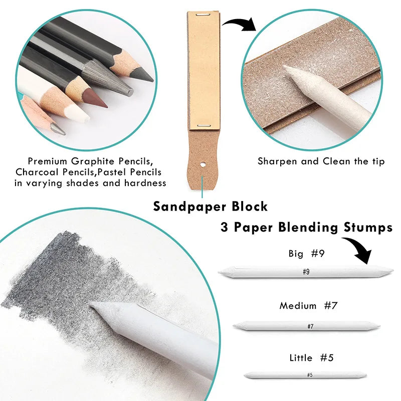 Bview Art Pro Art Kit 49pcs - Sketching Supplies Set with Graphite/Charcoal Pencils, Sketch Pad & Tools for Artists Adults    Home Decor Supply | Online Retail | ShoreShopper.com