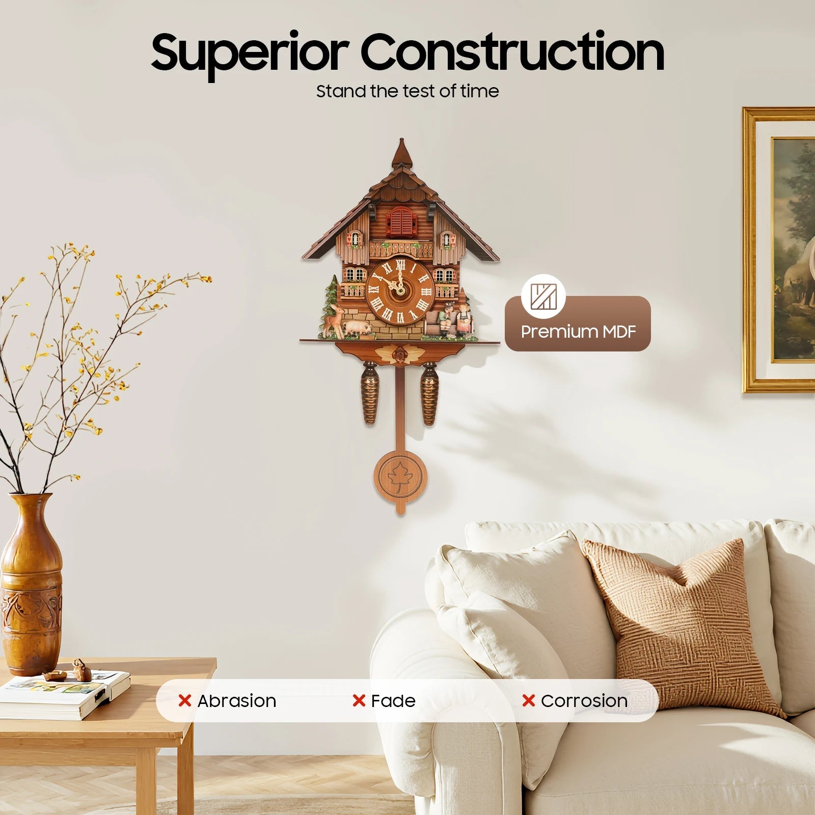 Wall Mount Clock Cuckoo Clock, Wood Cuckoo-Clock 7:00-21:00 Chime Time 25*10*50cm Pointers+Time Scales Display    Home Decor Supply | Online Retail | ShoreShopper.com