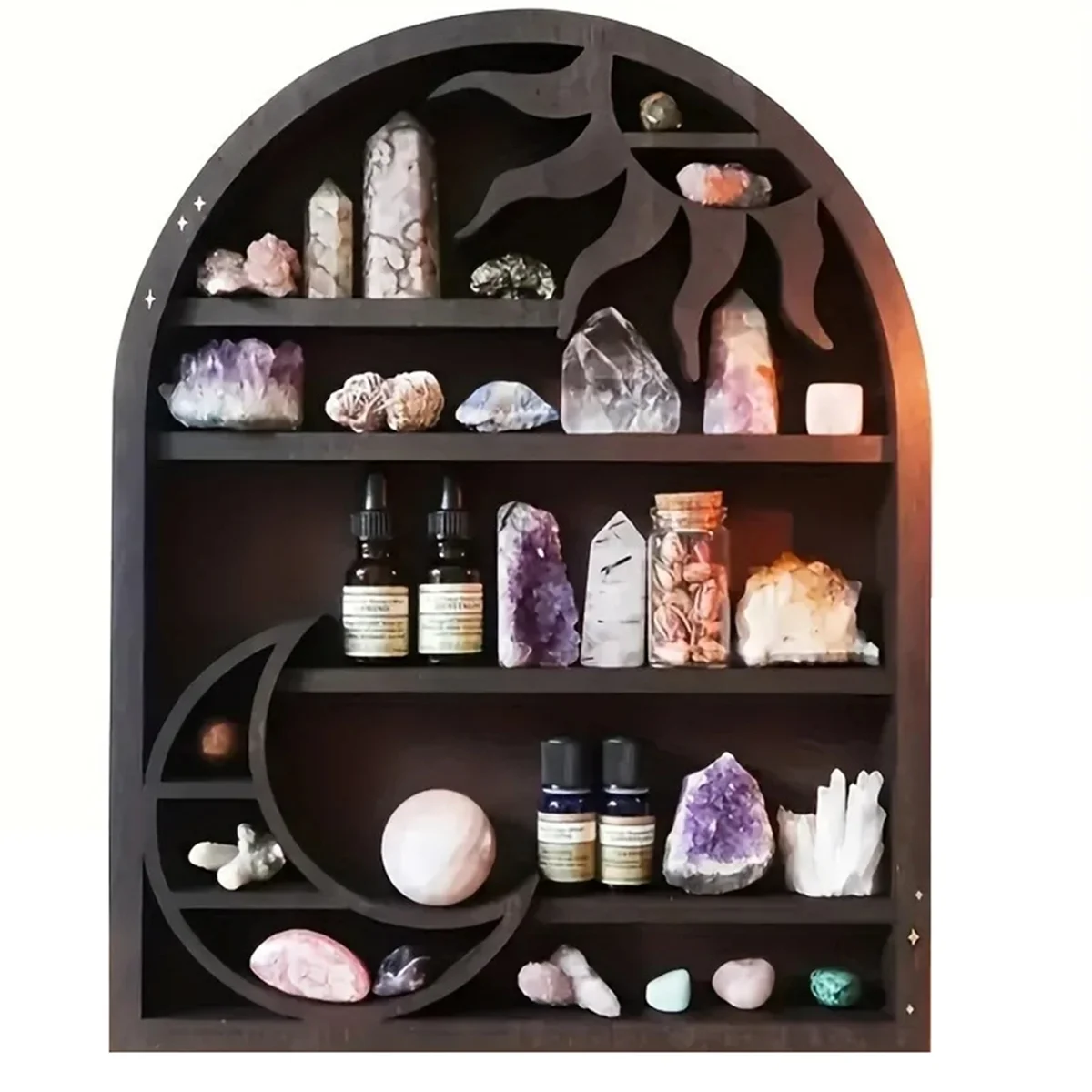 Wood Storage Shelf - Stylish and Practical Wall Shelf, Crescent Sun and Moon Crystal Shelf    Home Decor Supply | Online Retail | ShoreShopper.com