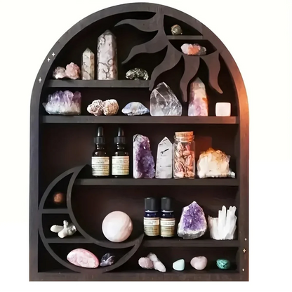 Wood Storage Shelf - Stylish and Practical Wall Shelf, Crescent Sun and Moon Crystal Shelf    Home Decor Supply | Online Retail | ShoreShopper.com