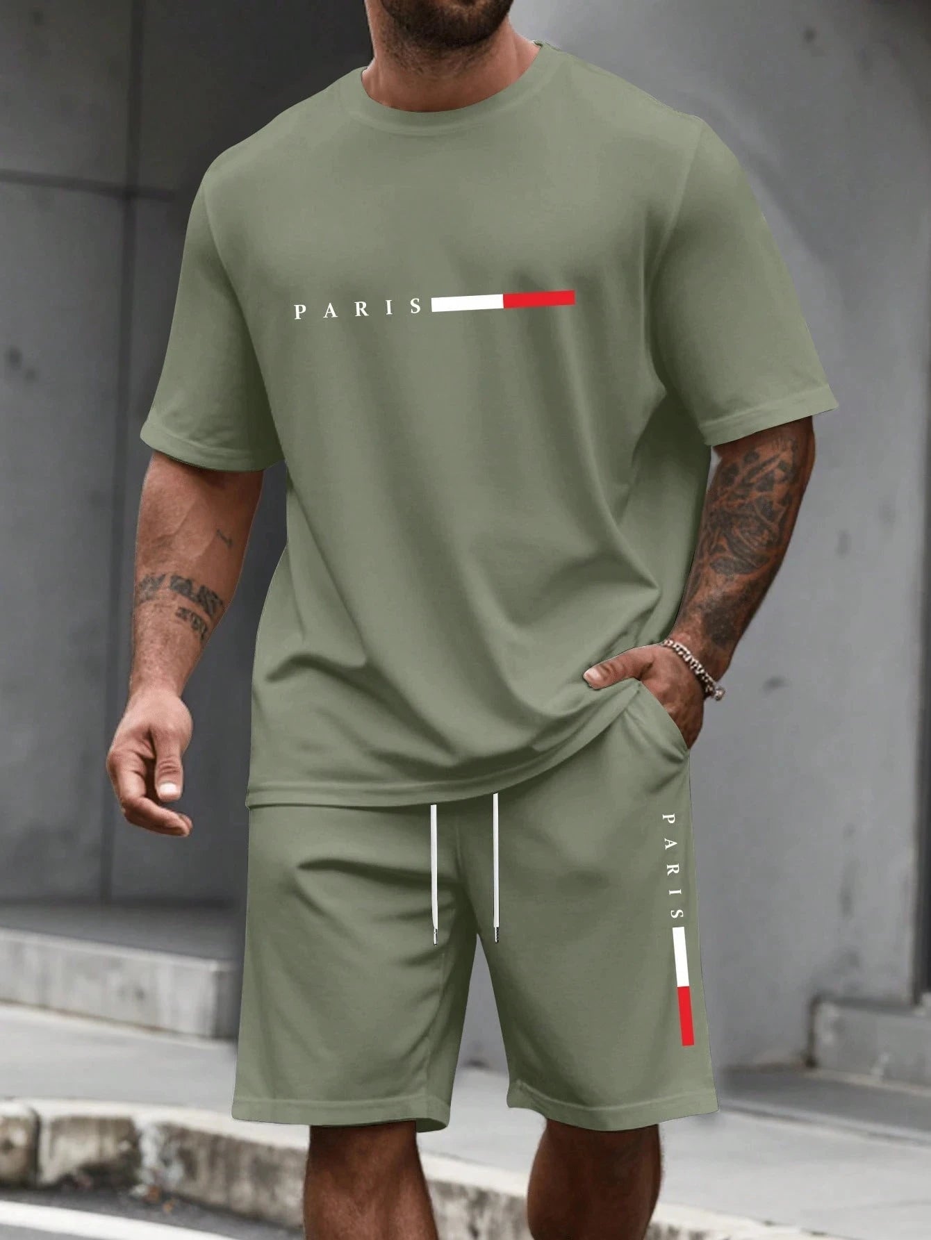 Paris Letter Print Men Spring and Summer Two Pieces Set Casual Round Neck Short Sleeve T-shirt Shorts Sport Suit Print Clothing    Home Decor Supply | Online Retail | ShoreShopper.com