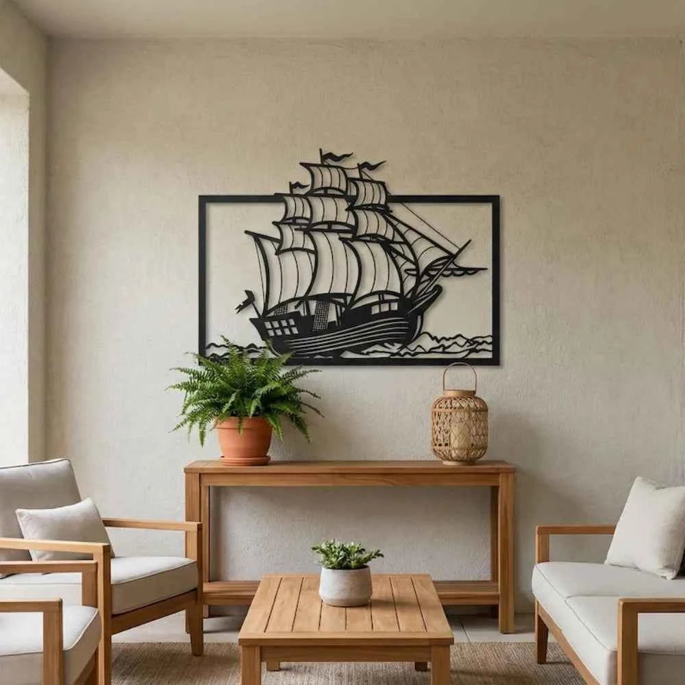 Metal Sailboat Wall Art, Coastal Nautical Home Decor for Marine Entry Sign