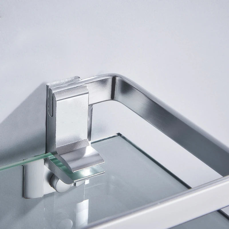 Tempered Glass Bathroom Shelf Aluminum Storage Rack Rectangular 30 40 50cm 1 Tier Silver Sand Sprayed Wall Mounted    Home Decor Supply | Online Retail | ShoreShopper.com