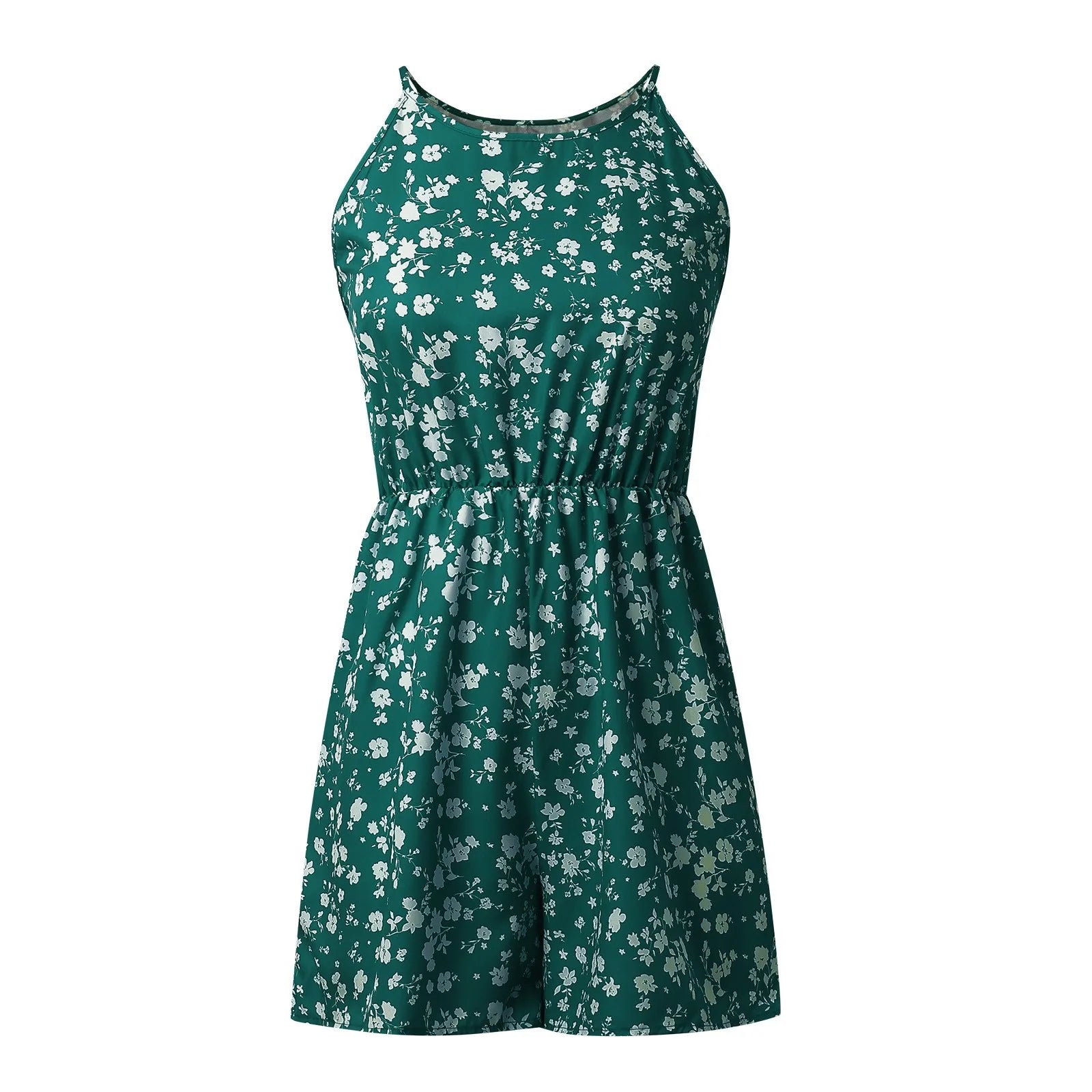 Fashion Women Romper Floral Printed Halter Neck High Waist Sleeveless Jumpsuits Summer Vintage Lace Up Casual Beach Overalls - ShoreCo.Shop