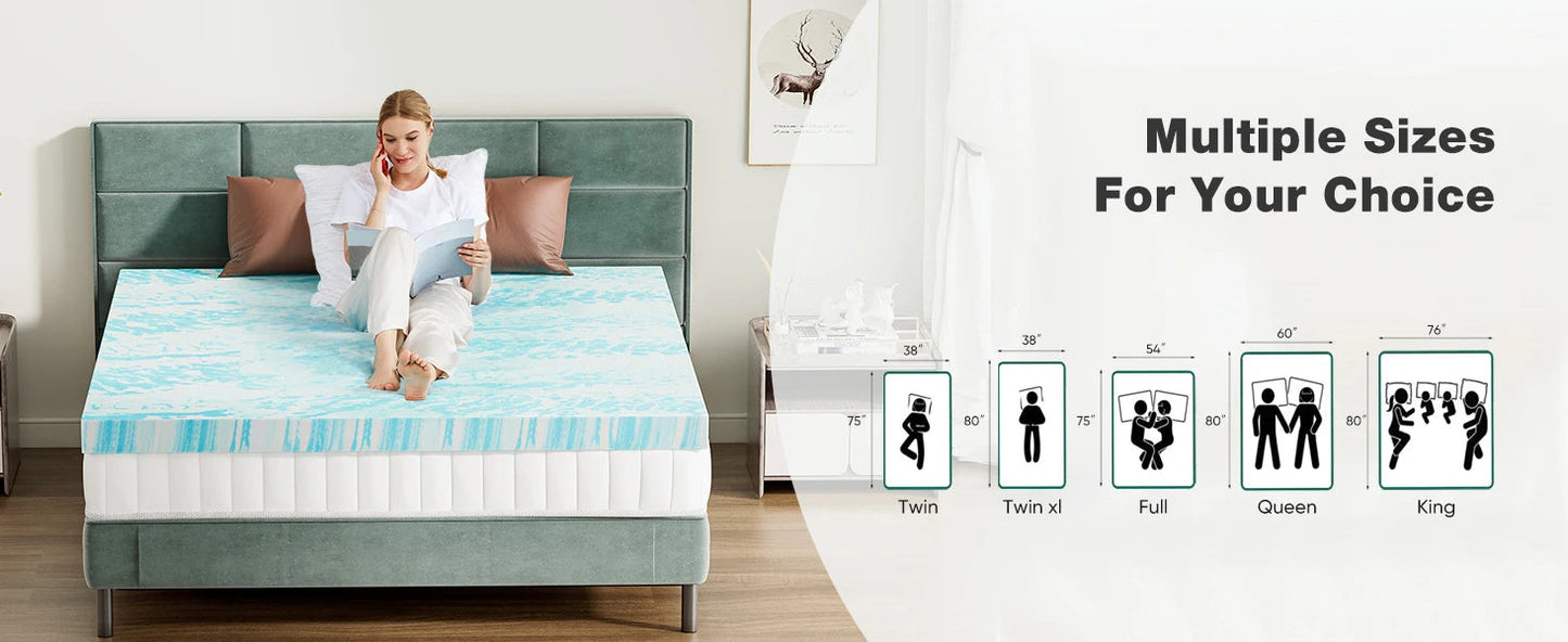 JHK 2 Inch Gel Memory Foam Mattress Topper Full Size Cooling Mattress Soft and Breathable Bed Topper School Bedroom Furniture    Home Decor Supply | Online Retail | ShoreShopper.com