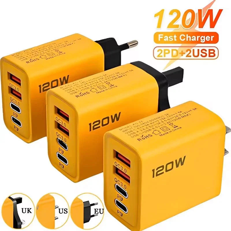 4 Ports USB C PD Charger Quick Charge 3.0 Type C USB Phone Chargers Fast Charging Adapter For iPhone 16 15 Samsung Xiaomi Huawei - ShoreCo.Shop