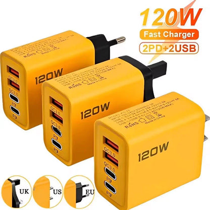 4 Ports USB C PD Charger Quick Charge 3.0 Type C USB Phone Chargers Fast Charging Adapter For iPhone 16 15 Samsung Xiaomi Huawei - ShoreCo.Shop