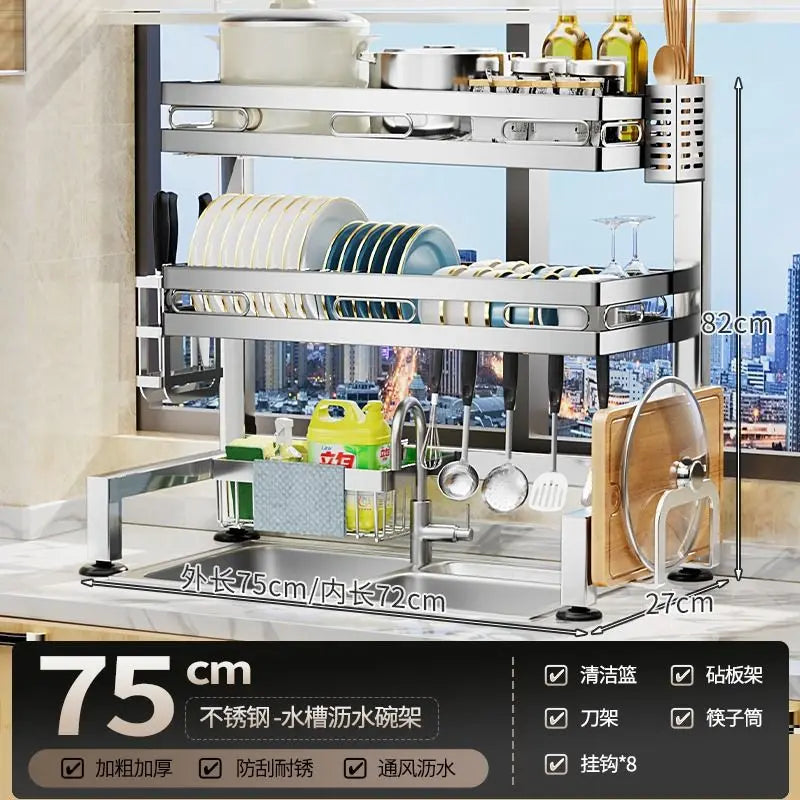 Stainless Steel Sink Shelf Bowl Drain Rack Kitchen Storage Rack Multifunctional Dish Cutlery Knife Spoon Sink Rack Set Organizer    Home Decor Supply | Online Retail | ShoreShopper.com