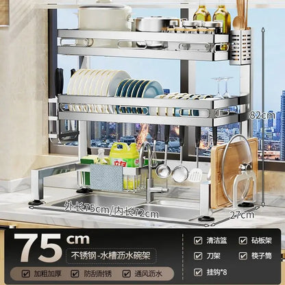 Stainless Steel Sink Shelf Bowl Drain Rack Kitchen Storage Rack Multifunctional Dish Cutlery Knife Spoon Sink Rack Set Organizer    Home Decor Supply | Online Retail | ShoreShopper.com