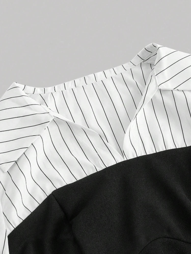 Women Elegant Striped Shirt Business Casual Office Blouse with Lapel Spliced Design Fashion Slim Fit Work Shirt    Your Coastal Marketplace | Shoreshopper.com