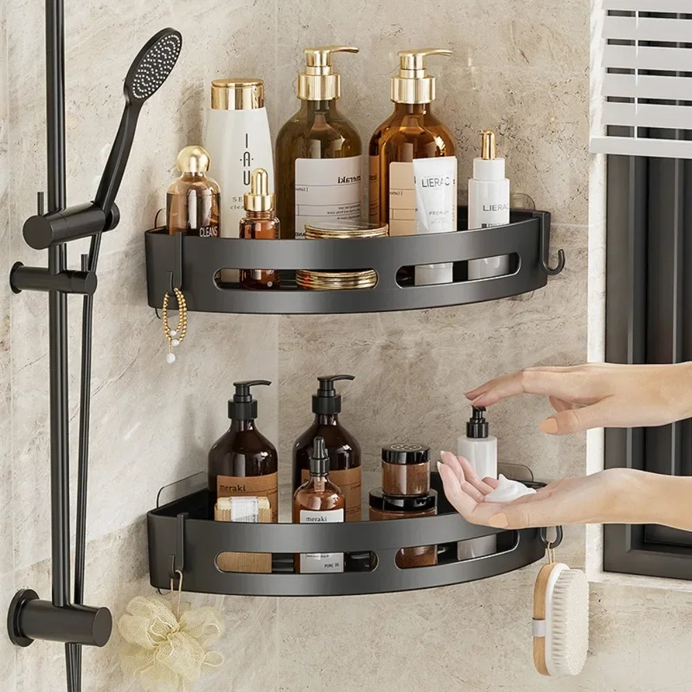 Bathroom Shelves Organizer No Punching Required Kitchen Corner Shelf Racks Shampoo Makeup Storage Holder Shower Towel Caddy Rack    Home Decor Supply | Online Retail | ShoreShopper.com