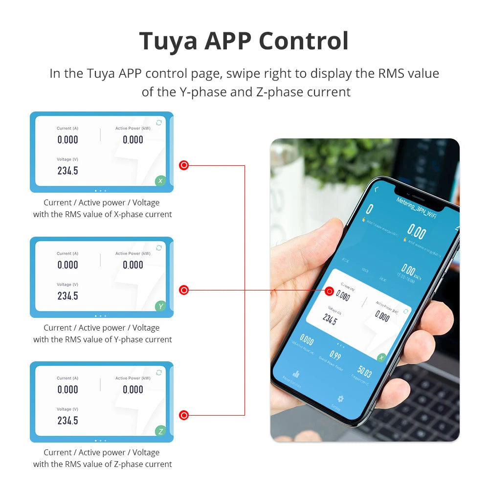 Smart 3-Phase 4-Wire Wifi Power Monitor 63A Bidirectional Solar Energy Meter w/ Tuya App Control - ShoreCo.Shop