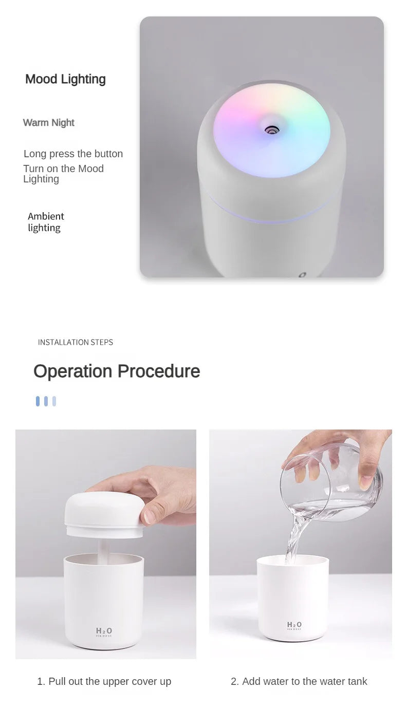 Portable Mini Air Humidifier For Bedroom,Personal Desktop,Car With Colorful Mood Lighting 2 Mist Modes And Auto Shut-Off - ShoreCo.Shop