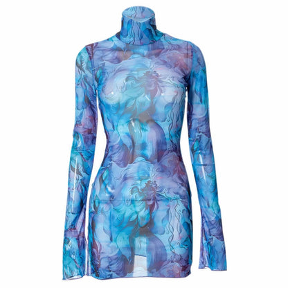 Top Selling Mesh Printed Round Neck Womens Dresses For Teens Plus Size Bell Sleeve Side Open Hip Dress Vestidos Para Mujer    Home Decor Supply | Online Retail | ShoreShopper.com