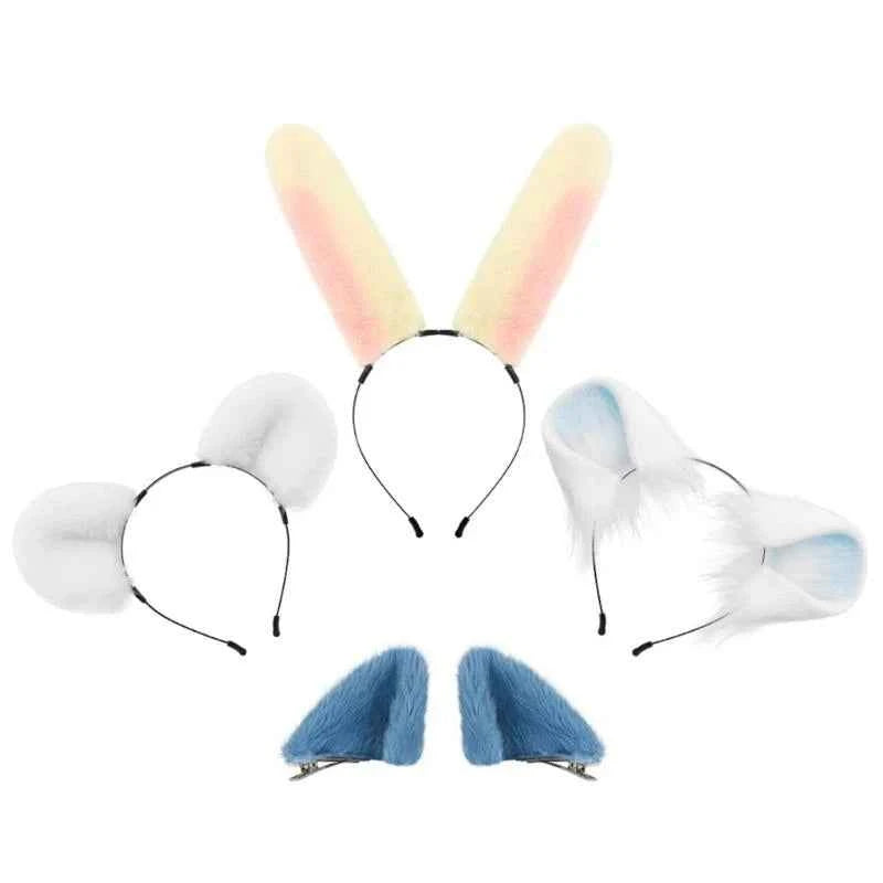 Girl Rabbits Headbands Furry Headwear Hairbands Fun Rabbit Ears Headwear Y166