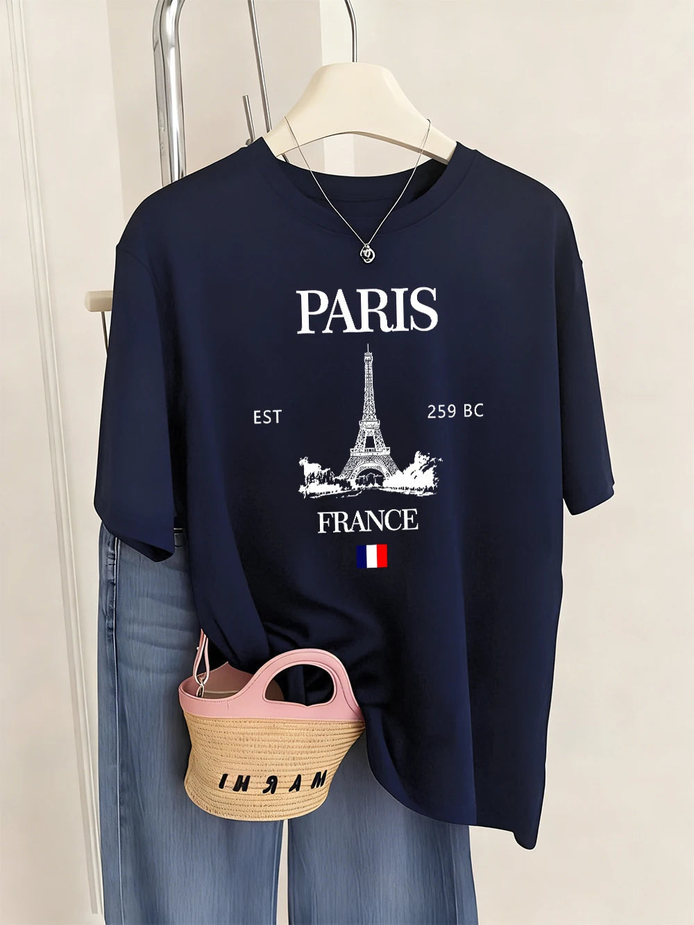 Paris France Eiffel Tower Prints T-Shirts Women Summer Basic Short Sleeve Tops O-Neck Loose T Shirts Basics Soft Womans Clothes    Home Decor Supply | Online Retail | ShoreShopper.com
