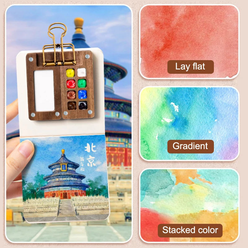 1pc Art Supplies Sketchbook Palette Mini Walnut Wood Watercolor Palette Portable Paint Box With Clip Travel Painting Paint Tray    Home Decor Supply | Online Retail | ShoreShopper.com