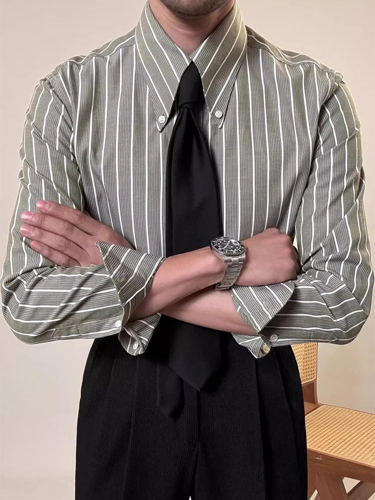 Vintage Striped Printed Slim Shirts Mens Casual Long Sleeve Lapel Buttoned Shirt 2025 Spring Fall Mens Shirt Naple Style Clothes    Home Decor Supply | Online Retail | ShoreShopper.com