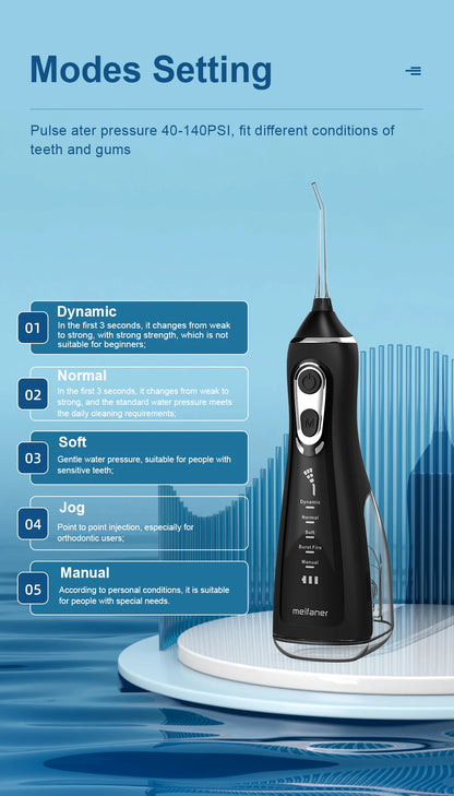 Oral Irrigator 40-140PSI Tooth Scaler 5 Speed Water Flosser Rechargeable Dental Water Jet 300ML IPX6 Waterproof Teeth Cleaner - ShoreCo.Shop