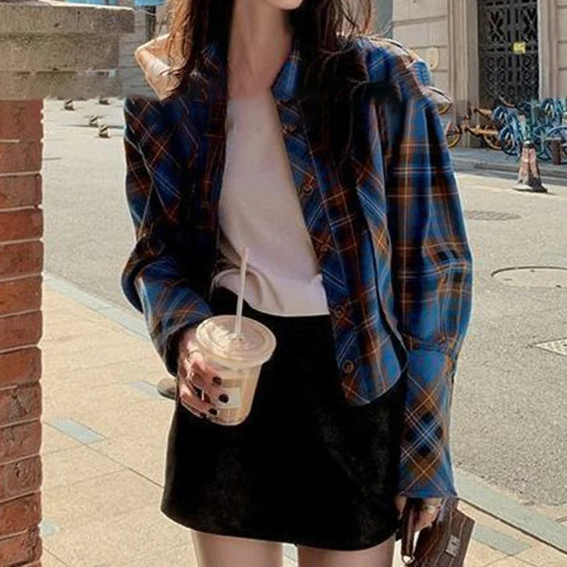 Checkered shirt women's 2024 spring new design sense niche French chic long sleeved shirt  retro top  womens tops    Home Decor Supply | Online Retail | ShoreShopper.com