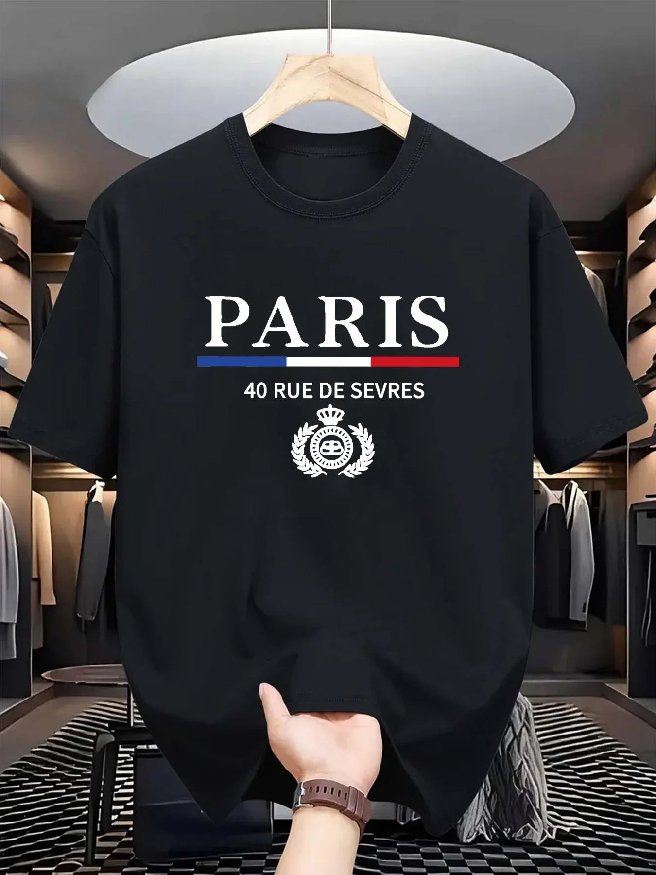 Men's summer 100% cotton fashionable casual loose classic Paris pattern printed sports round neck short sleeved T-shirt top    Home Decor Supply | Online Retail | ShoreShopper.com