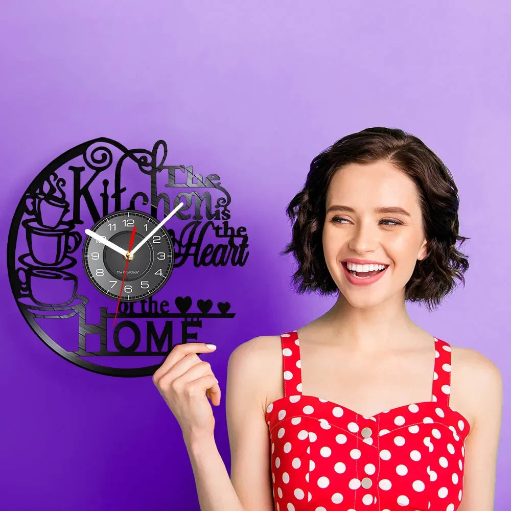 The Kitchen The Heart Of The Home Inspired Vinyl Record Clock Modern Design Vinyl Wall Watch Kitchen Decor Noiseless Timepieces    Home Decor Supply | Online Retail | ShoreShopper.com