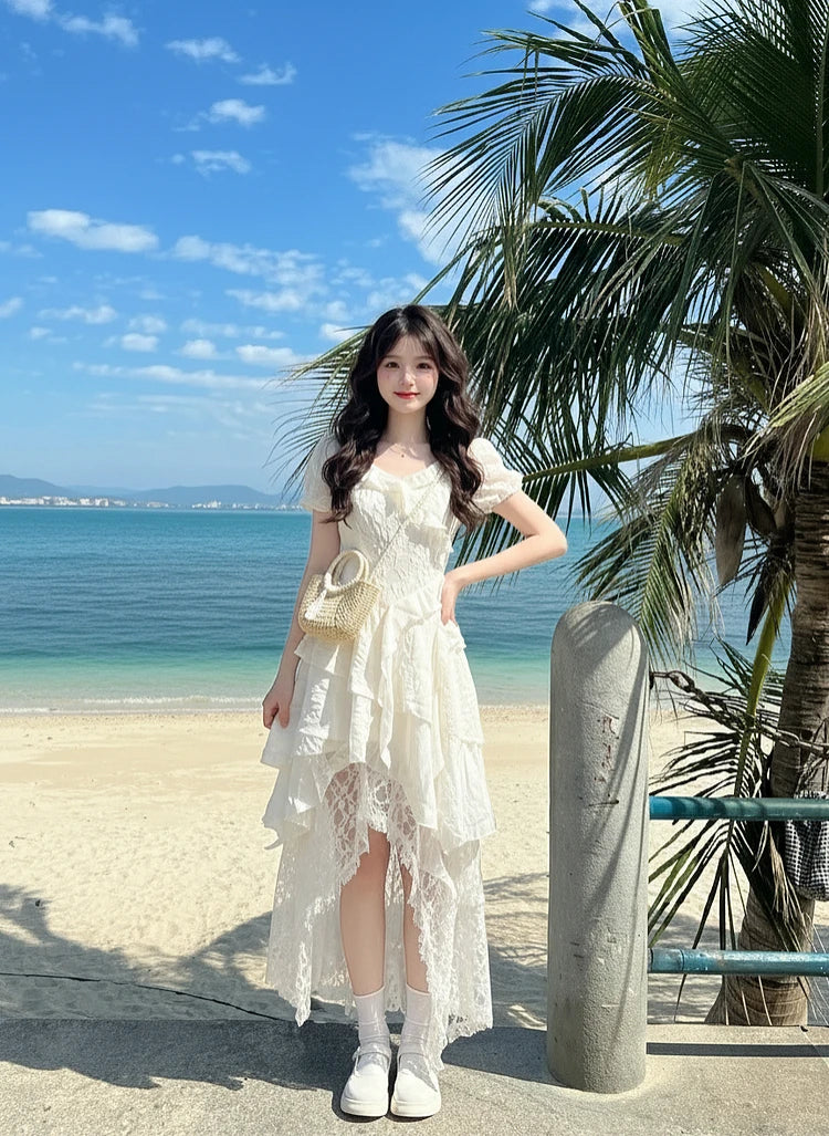 Beach Vacation Bohemian Style Waist-Cinched Dress Summer New Arrival Elegant Skirt Polyester Fiber Short Sleeve V-Neck Loose Fit    Your Coastal Marketplace | Shoreshopper.com