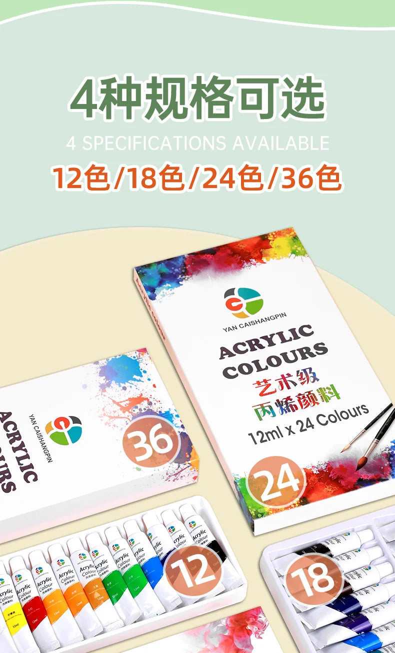 12/18/24/36 Colors Acrylic Paint Set Art Supplies акриловые краски 야광도료 for Artist On Metal Plastic Ceramic Leather Wood Glass    Home Decor Supply | Online Retail | ShoreShopper.com