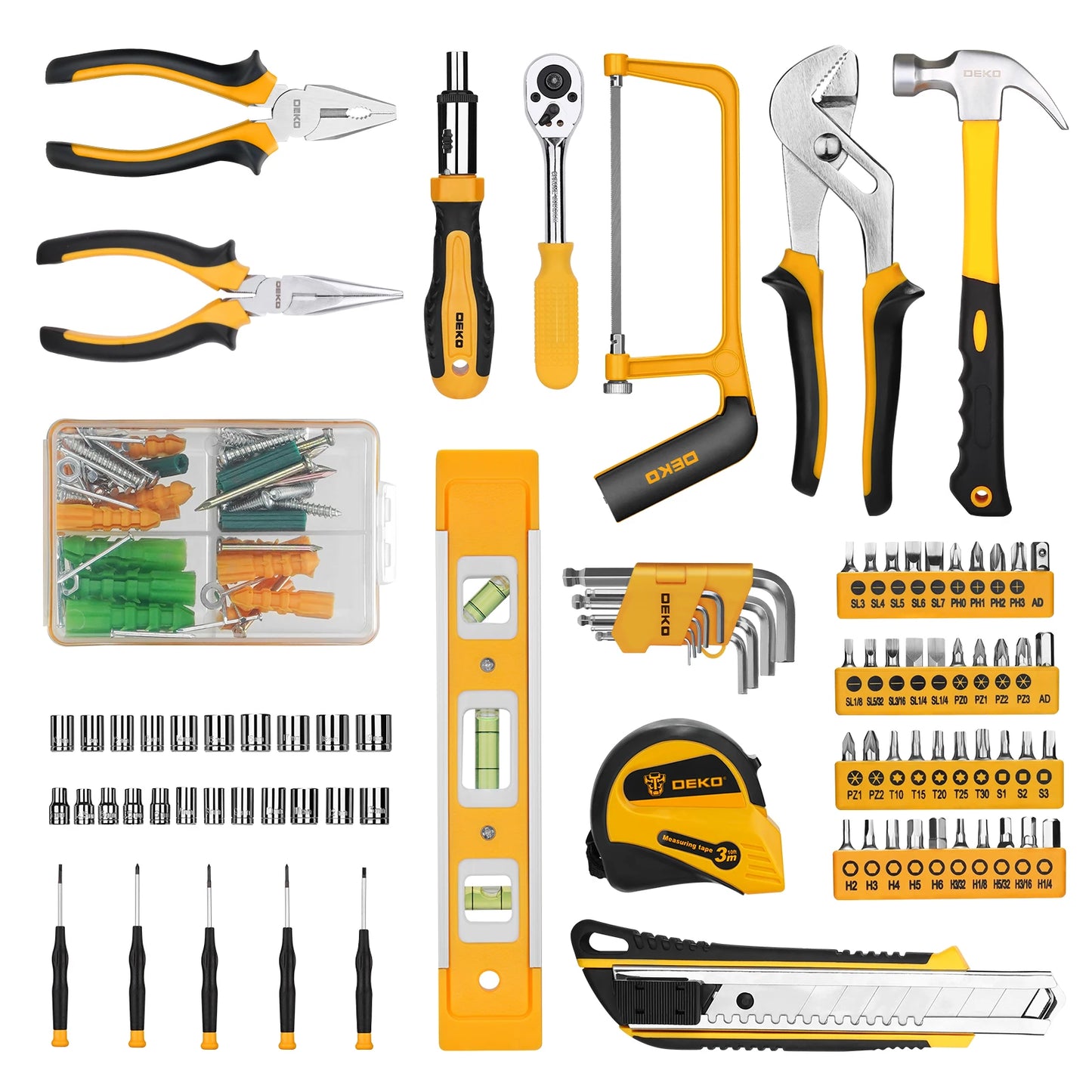 DEKO 228Pcs Socket Wrench Auto Repair Tool Combination Package Mixed Tool Set Hand Tool Kit with Plastic Toolbox Storage Case - ShoreCo.Shop