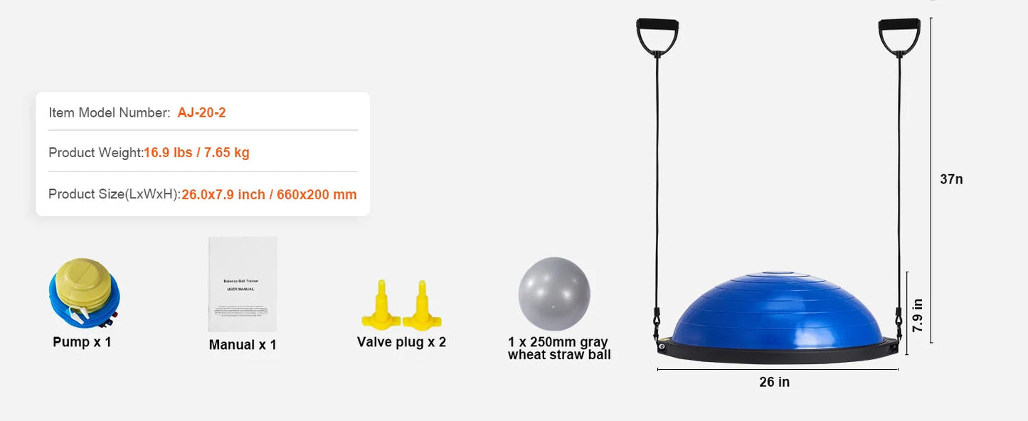 SucceBuy 23/26 inch Half Exercise Ball Trainer Balance Ball Trainer 660lbs Capacity Stability Ball Yoga Ball w/ Resistance Bands    Home Decor Supply | Online Retail | ShoreShopper.com