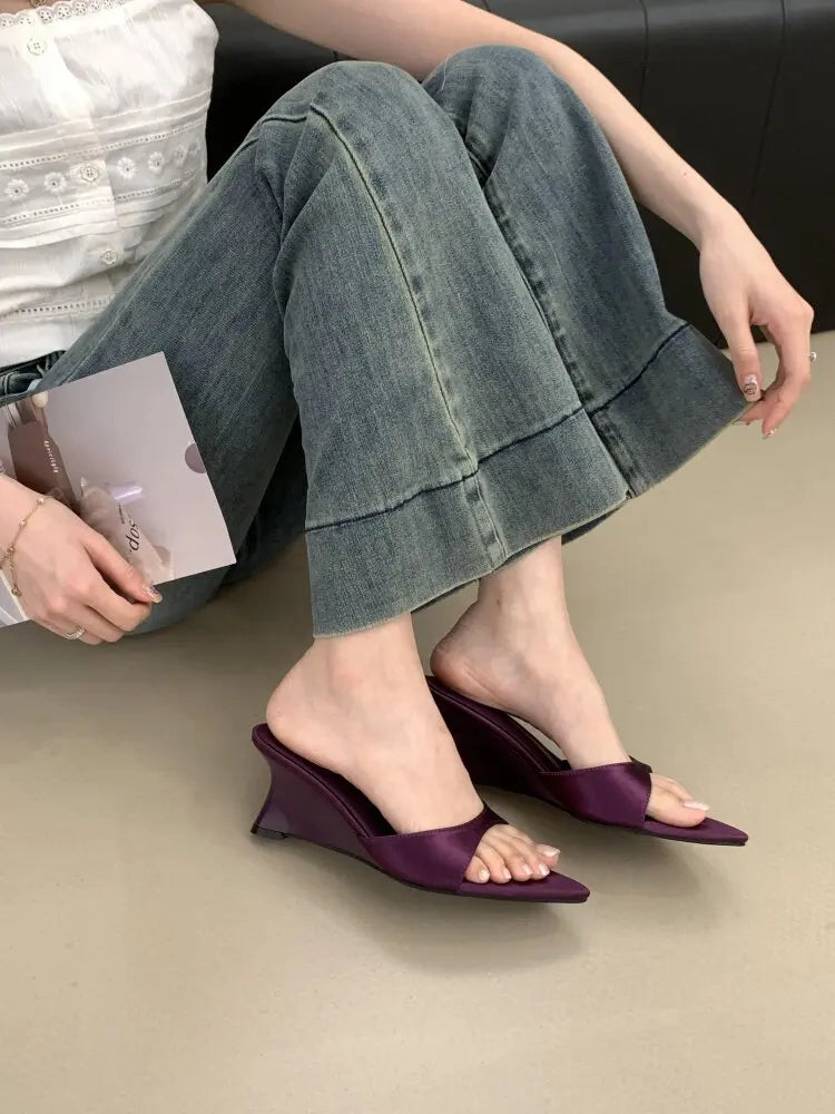 Women's Slippers Fashion 2026 Summer Elegant High Heels Outdoor Banquet Wedge Heel Pointed Toe Girls Women's Shoes 2018    Your Coastal Marketplace | Shoreshopper.com