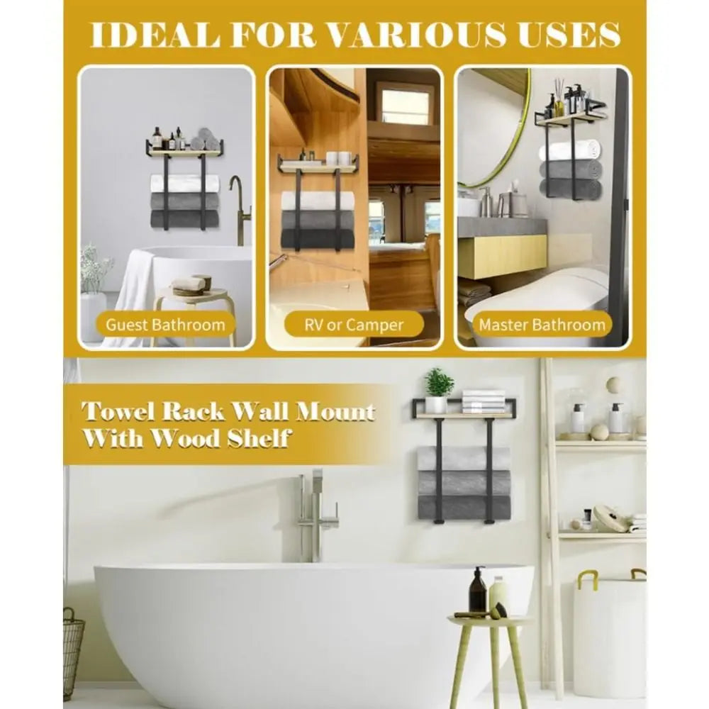 Wood and Iron Bathroom Shelf Rectangle Shape Rust Proof Shower Shelf Large Capacity Space Saving Wall Mounted Shelf    Home Decor Supply | Online Retail | ShoreShopper.com