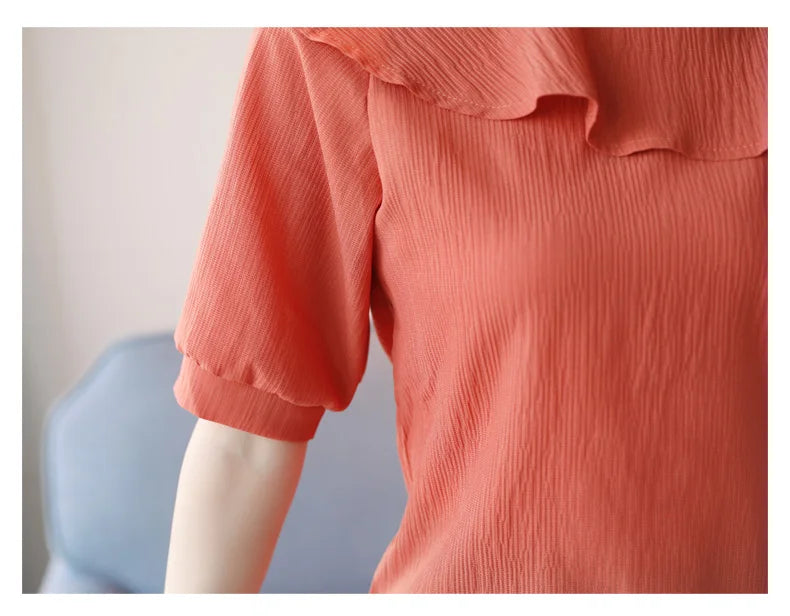 Women's Shirt Tops One-Shoulder Ruffles Short-sleeved Chiffon Blouse    Your Coastal Marketplace | Shoreshopper.com