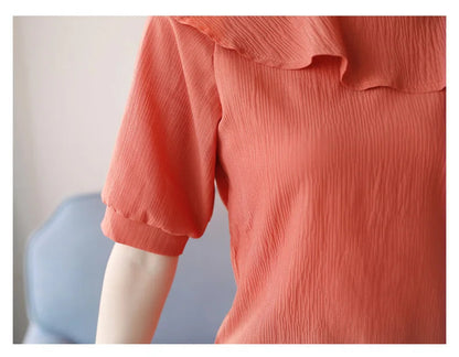 Women's Shirt Tops One-Shoulder Ruffles Short-sleeved Chiffon Blouse    Your Coastal Marketplace | Shoreshopper.com