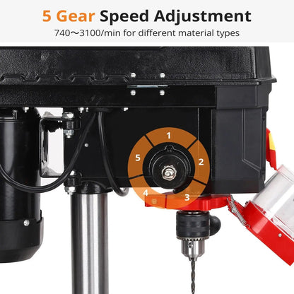 8 Inch Bench Drill Press, 2.5Amp, 5 Speed Adjustable, Swing Distance 0-45° Tilting, Controls Benchtop for Wood, Metal Drilling    Home Decor Supply | Online Retail | ShoreShopper.com