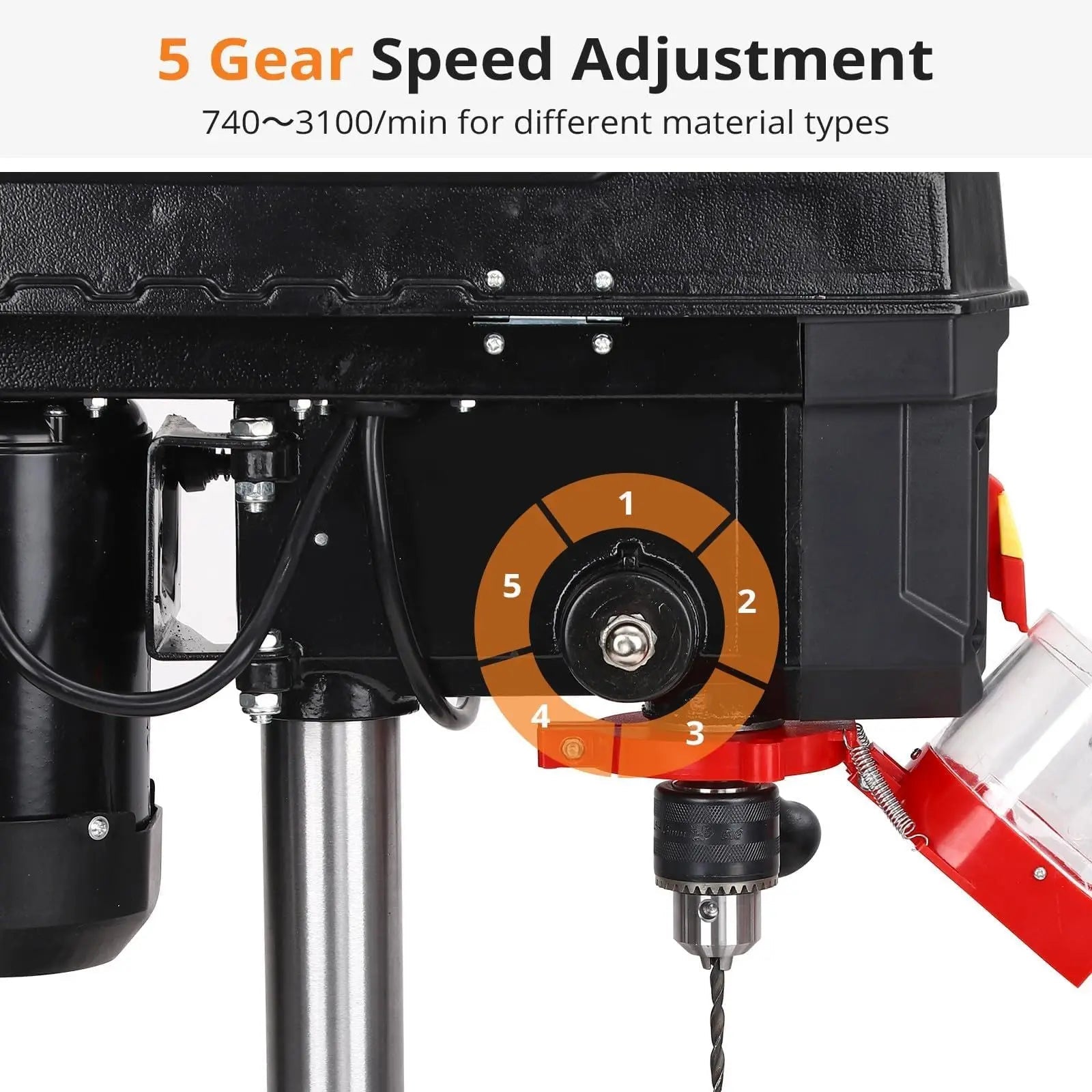 8 Inch Bench Drill Press, 2.5Amp, 5 Speed Adjustable, Swing Distance 0-45° Tilting, Controls Benchtop for Wood, Metal Drilling    Home Decor Supply | Online Retail | ShoreShopper.com