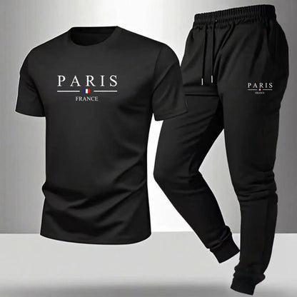 2026 NEW Men's Summer Casual Pants+Short Sleeve T-shirt Set Paris Paris Paris Printed Two Piece Set Men's Sports Set    Home Decor Supply | Online Retail | ShoreShopper.com
