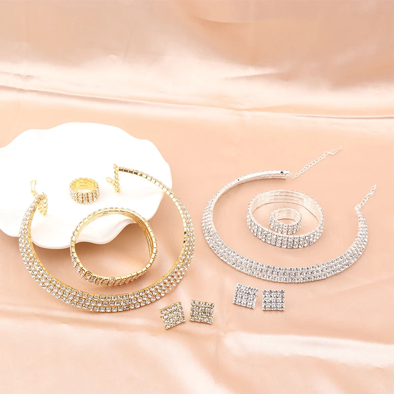4Pcs/set Bridal Jewelry Set Necklace Bracelets Ring Earrings Set Super Gorgeous Luxury Shiny Fashion Jewelry Party Gift    Home Decor Supply | Online Retail | ShoreShopper.com