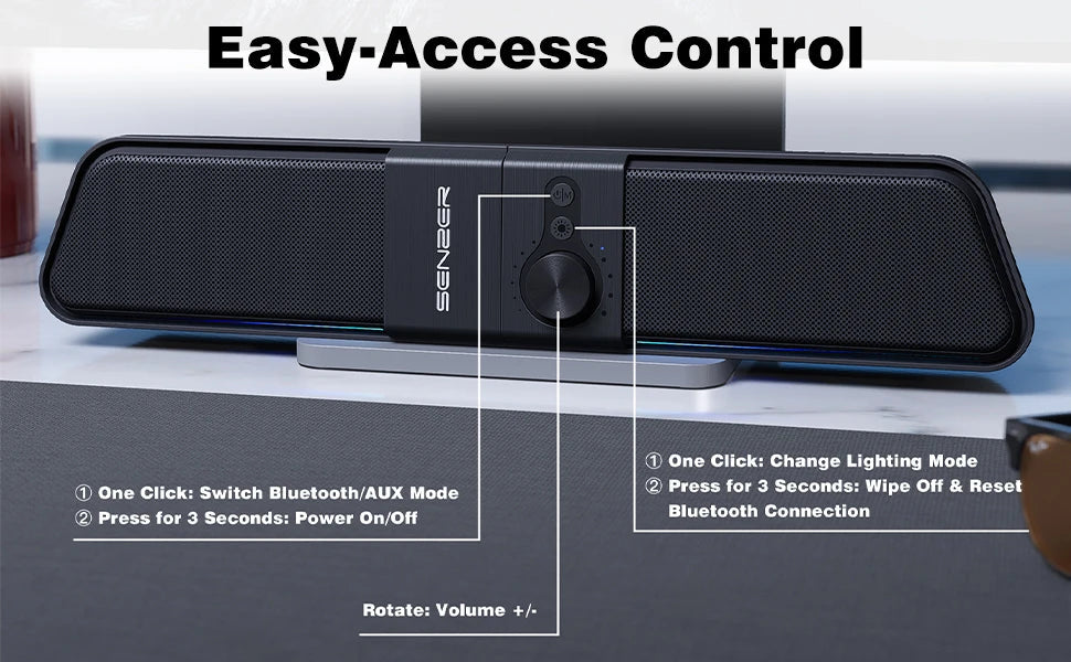 SENZER Computer Speakers-Gaming Speaker with Stereo Sound,PC Sound Bar for Laptop Desktop Monitor (Bluetooth & 3.5mm Aux)    Home Decor Supply | Online Retail | ShoreShopper.com
