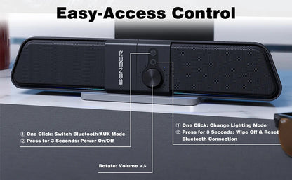 SENZER Computer Speakers-Gaming Speaker with Stereo Sound,PC Sound Bar for Laptop Desktop Monitor (Bluetooth & 3.5mm Aux)    Home Decor Supply | Online Retail | ShoreShopper.com