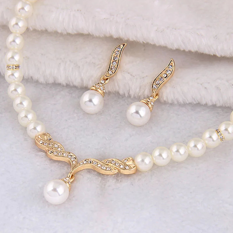 Women's 2 Piece Jewelry Sets One Gold Color Necklace + 1 Pair Earrings Wedding Bridal Pearl Elegant Decoration Pendientes Gifts    Home Decor Supply | Online Retail | ShoreShopper.com
