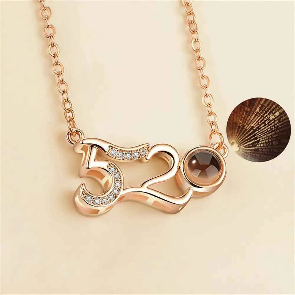 New Letter Necklace 100 Languages I Love You Projection Pendant Necklace Women Jewelry Collier Femme Bijoux Best Friends Gifts