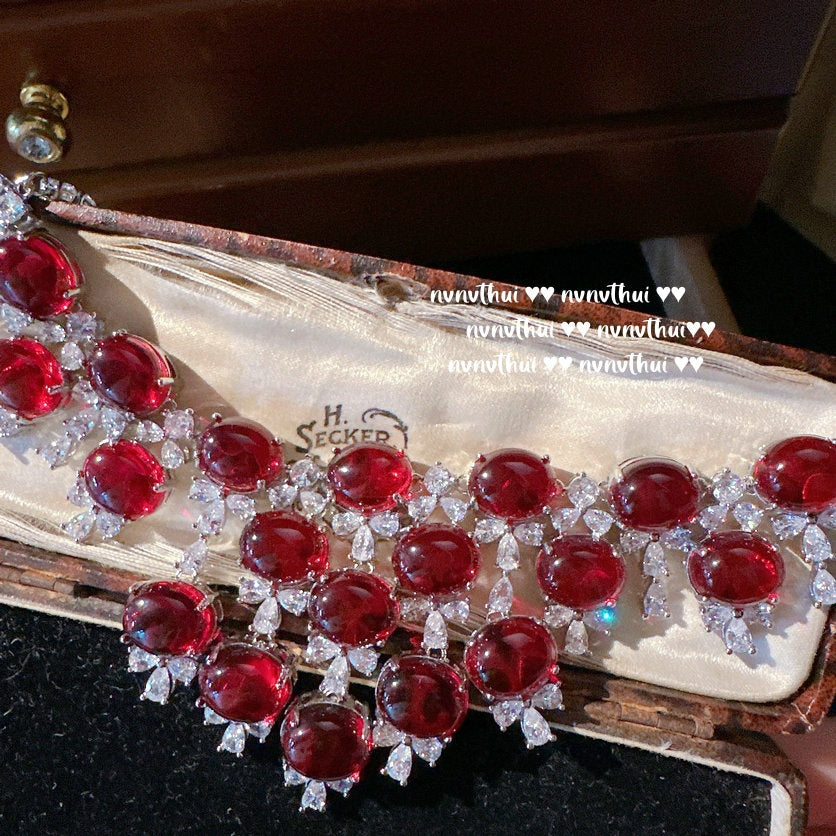 Fashion Women's S925 Silver Jewelry Set Geometric Lab Ruby Necklace Earrings Ring Bracelet Elegant Party Jewelry Wedding Jewelry    Home Decor Supply | Online Retail | ShoreShopper.com