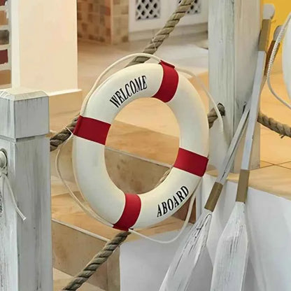 Mediterranean Style Welcome Decorative Red Blue Life Buoy Marine Beach Wall Hanging Decor Home Living Roome Decoration Crafts