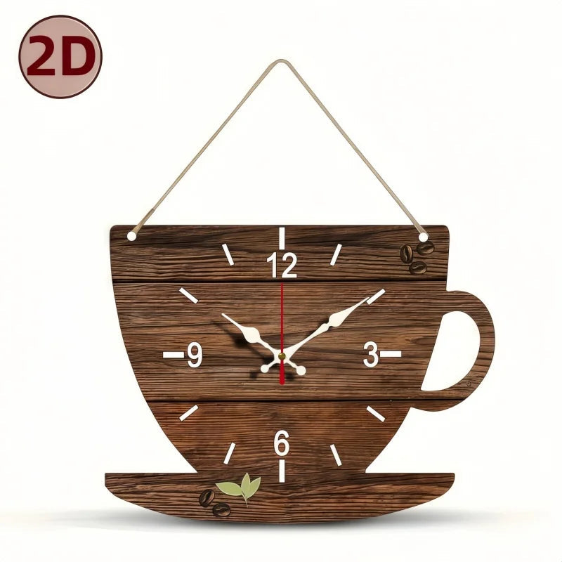 Coffee Cup Shaped Wooden Silent Hanging Wall Clock,Wood Grain Design Suitable For Living Room,Study Room,Bedroom,Home Decoration    Home Decor Supply | Online Retail | ShoreShopper.com