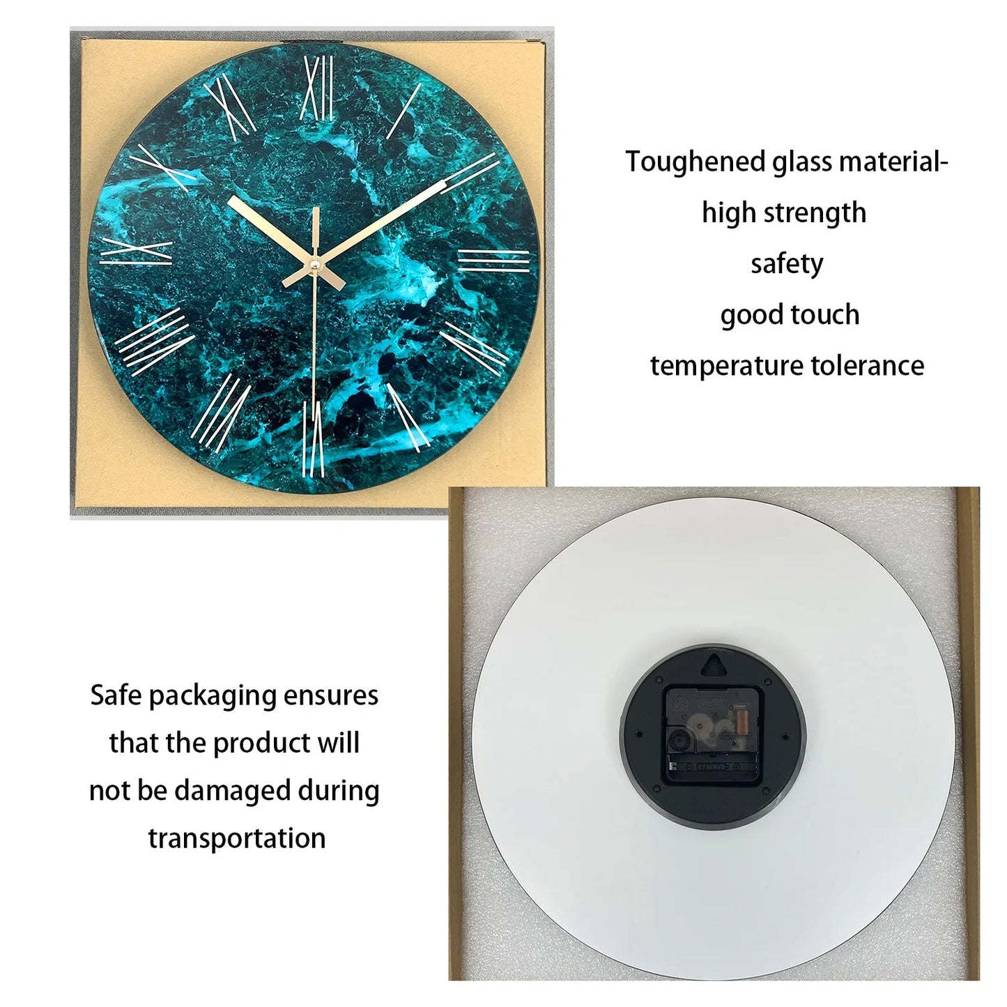 Creative Stylish Dark Green Marble Texture Pattern Tempered Glass Wall Clock Living Room Bedroom Kitchen Home Decoration Wall Clock Silent Quartz Clock Holiday Gift 12 Inches 14 Inches 16inch (Without Batteries)    Home Decor Supply | Online Retail | ShoreShopper.com